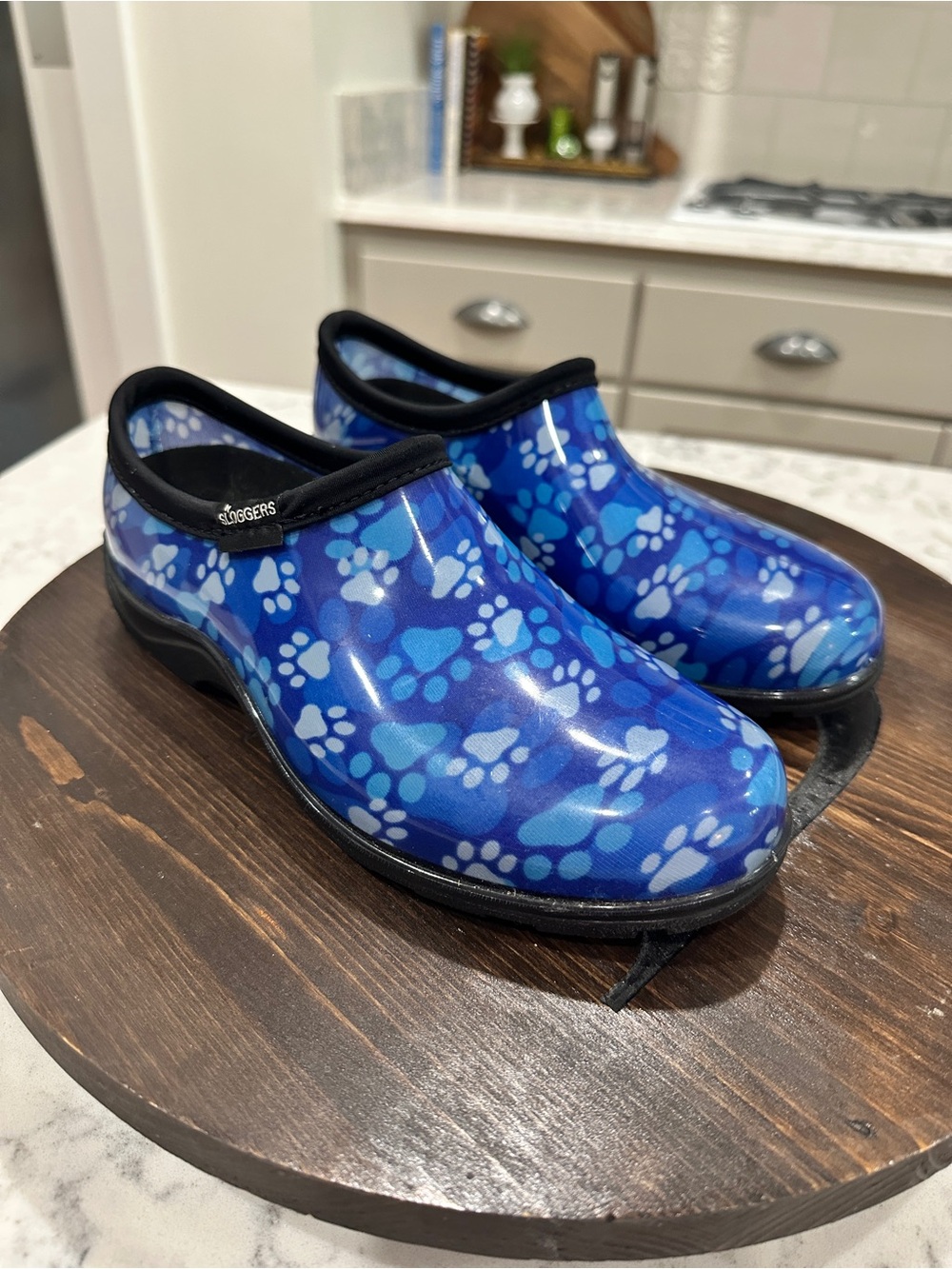 Sloggers Blue Paw Print Slip-On Waterproof Clogs